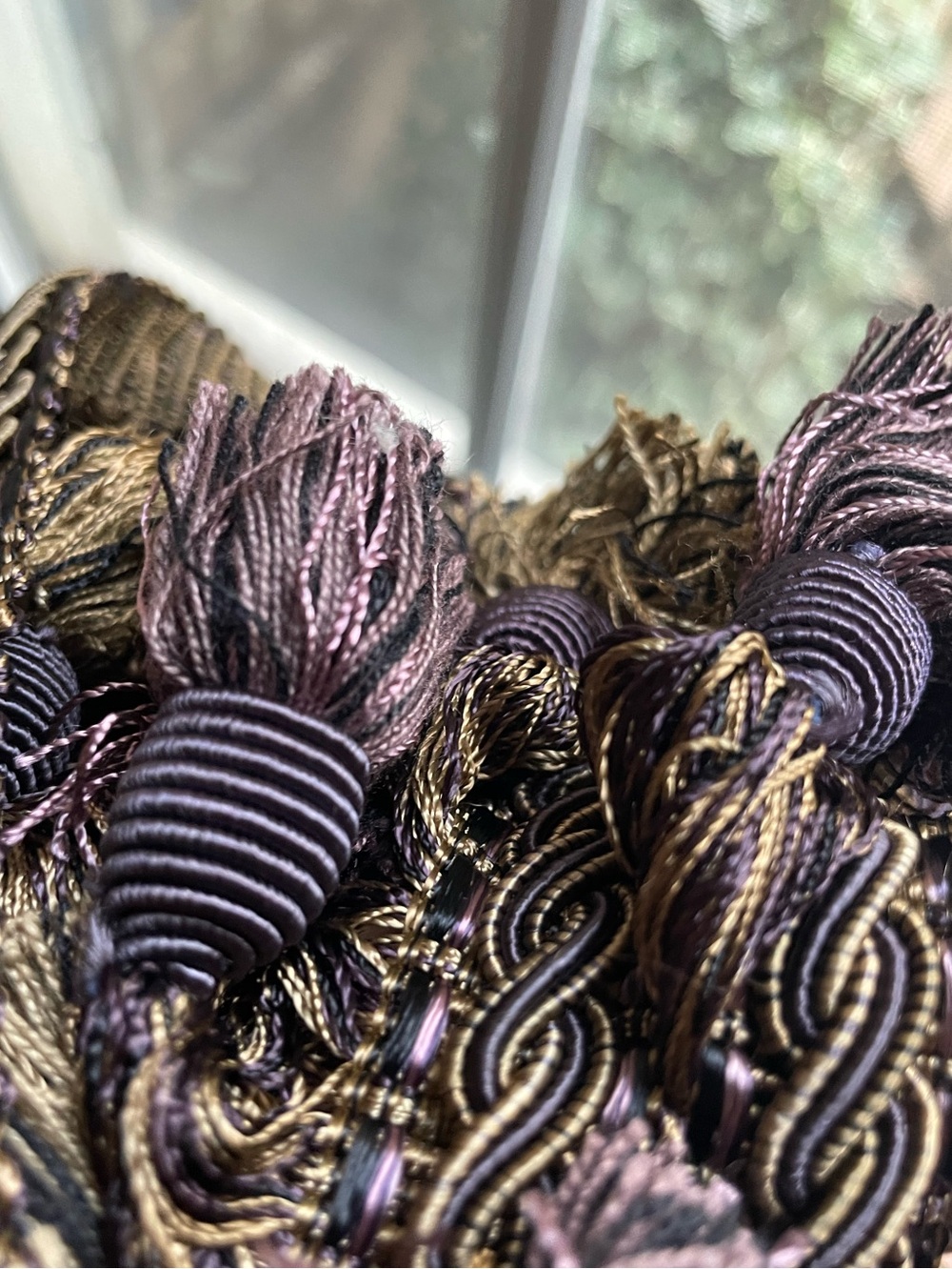 Five Yards + 31 inches Decorative Plum & Gold Tassel Trim! (Continuous Piece) - Picture 4 of 9